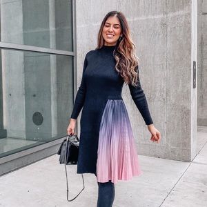 Black Pleated Knit Dress